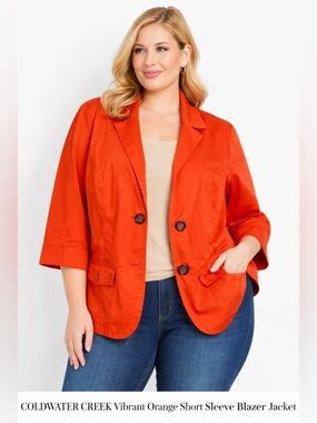 COLDWATER CREEK Vibrant Orange Short Sleeve Blazer Jacket Women's Size 18W